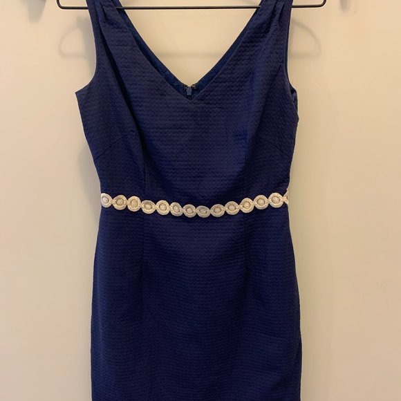 Lilly Pulitzer V-Neck Navy Jacquard Dress - Picture 3 of 8